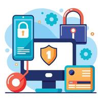 Online User Security, Various Devices Secure connection Flat Illustration vector