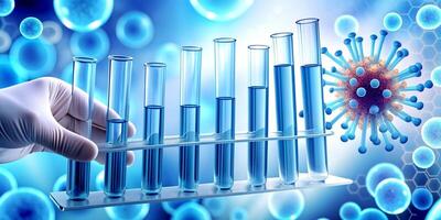 Research with blood cells and virus cure using DNA genome sequencing biotechnology as wide banner hologram photo
