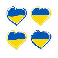 Ukrainian cute emblems, creative collection. Set of heart icons with flag of Ukraine colors. Hand drawn style shapes. National Independence Day symbol. Apparel logo design. Blue and yellow colours. vector
