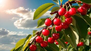 cherry tree with ripe red cherries on the branch photo