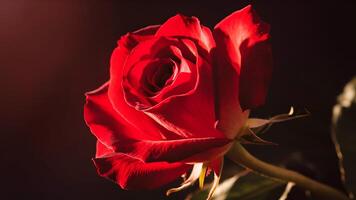 a red rose is shown in the dark photo