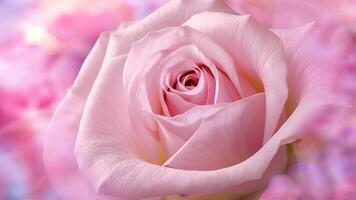 a pink rose is shown in a blurred background photo