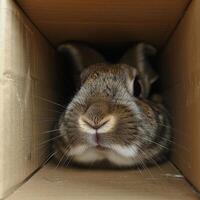Adorable Animals Hiding and Peeking Out from Cardboard Boxes in Various Settings photo