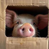 Adorable Animals Hiding and Peeking Out from Cardboard Boxes in Various Settings photo