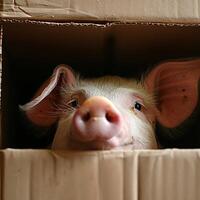 Adorable Animals Hiding and Peeking Out from Cardboard Boxes in Various Settings photo