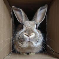 Adorable Animals Hiding and Peeking Out from Cardboard Boxes in Various Settings photo
