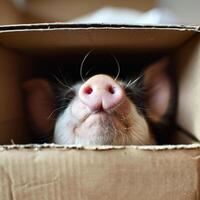 Adorable Animals Hiding and Peeking Out from Cardboard Boxes in Various Settings photo