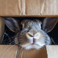 Adorable Animals Hiding and Peeking Out from Cardboard Boxes in Various Settings photo