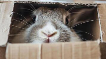 Adorable Animals Hiding and Peeking Out from Cardboard Boxes in Various Settings photo