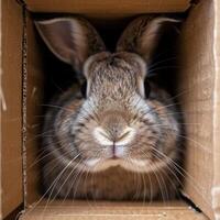 Adorable Animals Hiding and Peeking Out from Cardboard Boxes in Various Settings photo