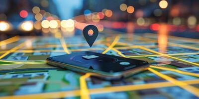 Modern Smartphone Navigation Concept on Digital Map with Real-Time GPS Tracking photo