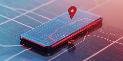 Modern Smartphone Navigation Concept on Digital Map with Real-Time GPS Tracking photo