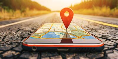 Modern Smartphone Navigation Concept on Digital Map with Real-Time GPS Tracking photo