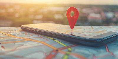 Modern Smartphone Navigation Concept on Digital Map with Real-Time GPS Tracking photo