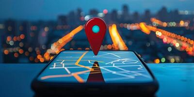 Modern Smartphone Navigation Concept on Digital Map with Real-Time GPS Tracking photo