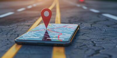 Modern Smartphone Navigation Concept on Digital Map with Real-Time GPS Tracking photo