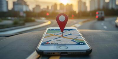 Modern Smartphone Navigation Concept on Digital Map with Real-Time GPS Tracking photo