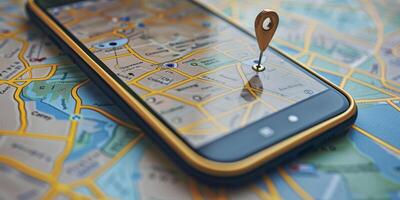 Modern Smartphone Navigation Concept on Digital Map with Real-Time GPS Tracking photo