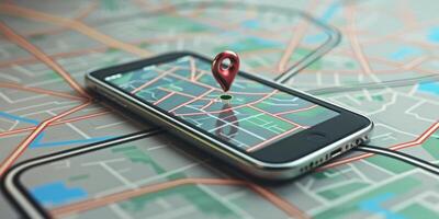 Modern Smartphone Navigation Concept on Digital Map with Real-Time GPS Tracking photo