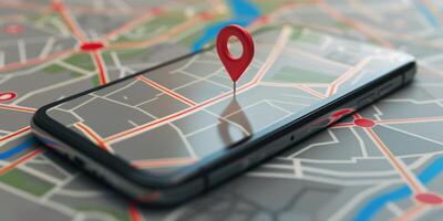 Modern Smartphone Navigation Concept on Digital Map with Real-Time GPS Tracking photo