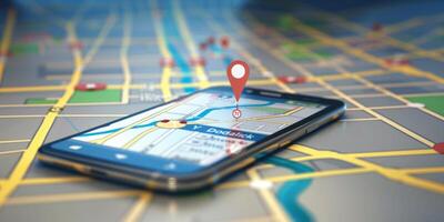 Modern Smartphone Navigation Concept on Digital Map with Real-Time GPS Tracking photo