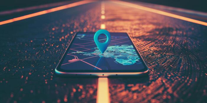 Modern Smartphone Navigation Concept on Digital Map with Real-Time GPS Tracking photo