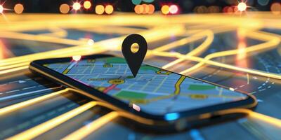 Modern Smartphone Navigation Concept on Digital Map with Real-Time GPS Tracking photo