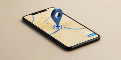 Modern Smartphone Navigation Concept on Digital Map with Real-Time GPS Tracking photo