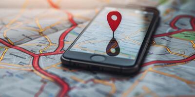 Modern Smartphone Navigation Concept on Digital Map with Real-Time GPS Tracking photo
