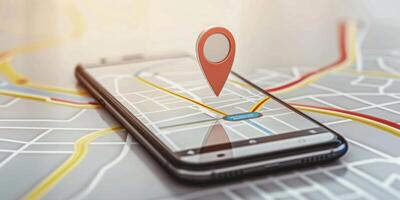 Modern Smartphone Navigation Concept on Digital Map with Real-Time GPS Tracking photo