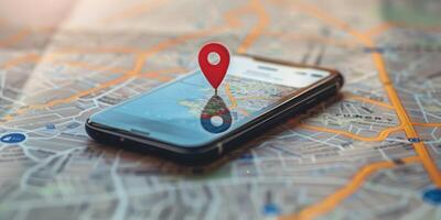 Modern Smartphone Navigation Concept on Digital Map with Real-Time GPS Tracking photo