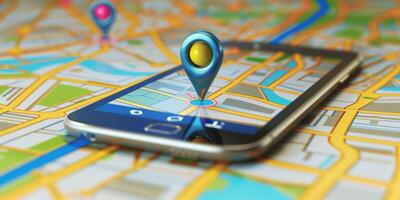 Modern Smartphone Navigation Concept on Digital Map with Real-Time GPS Tracking photo