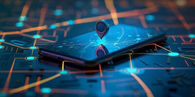Modern Smartphone Navigation Concept on Digital Map with Real-Time GPS Tracking photo