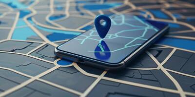 Modern Smartphone Navigation Concept on Digital Map with Real-Time GPS Tracking photo