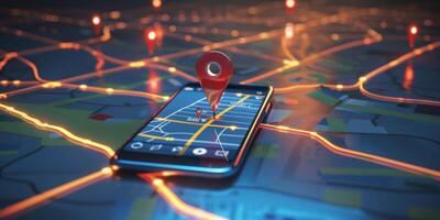 Modern Smartphone Navigation Concept on Digital Map with Real-Time GPS Tracking photo