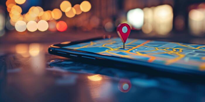 Modern Smartphone Navigation Concept on Digital Map with Real-Time GPS Tracking photo