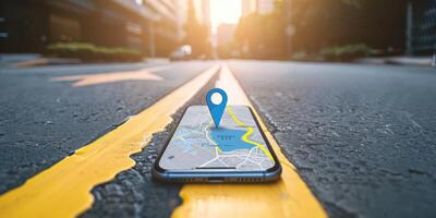 Modern Smartphone Navigation Concept on Digital Map with Real-Time GPS Tracking photo