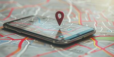 Modern Smartphone Navigation Concept on Digital Map with Real-Time GPS Tracking photo
