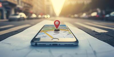 Modern Smartphone Navigation Concept on Digital Map with Real-Time GPS Tracking photo