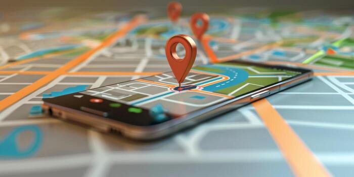Modern Smartphone Navigation Concept on Digital Map with Real-Time GPS Tracking photo