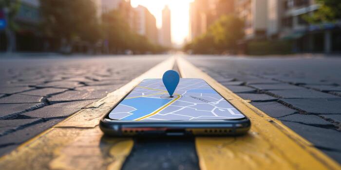 Modern Smartphone Navigation Concept on Digital Map with Real-Time GPS Tracking photo