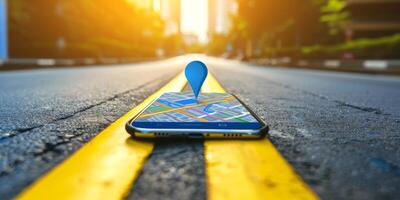 Modern Smartphone Navigation Concept on Digital Map with Real-Time GPS Tracking photo