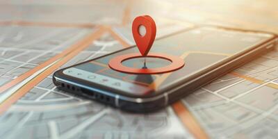Modern Smartphone Navigation Concept on Digital Map with Real-Time GPS Tracking photo