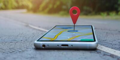 Modern Smartphone Navigation Concept on Digital Map with Real-Time GPS Tracking photo
