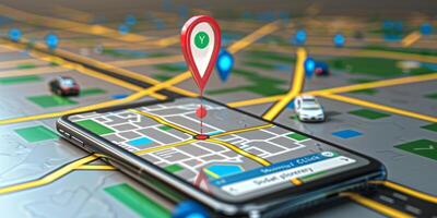 Modern Smartphone Navigation Concept on Digital Map with Real-Time GPS Tracking photo