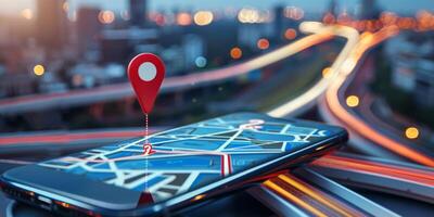Modern Smartphone Navigation Concept on Digital Map with Real-Time GPS Tracking photo