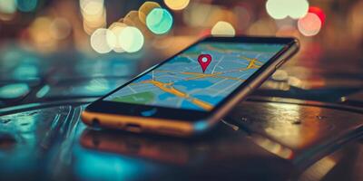 Modern Smartphone Navigation Concept on Digital Map with Real-Time GPS Tracking photo