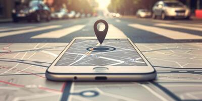 Modern Smartphone Navigation Concept on Digital Map with Real-Time GPS Tracking photo