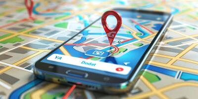 Modern Smartphone Navigation Concept on Digital Map with Real-Time GPS Tracking photo