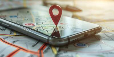 Modern Smartphone Navigation Concept on Digital Map with Real-Time GPS Tracking photo
